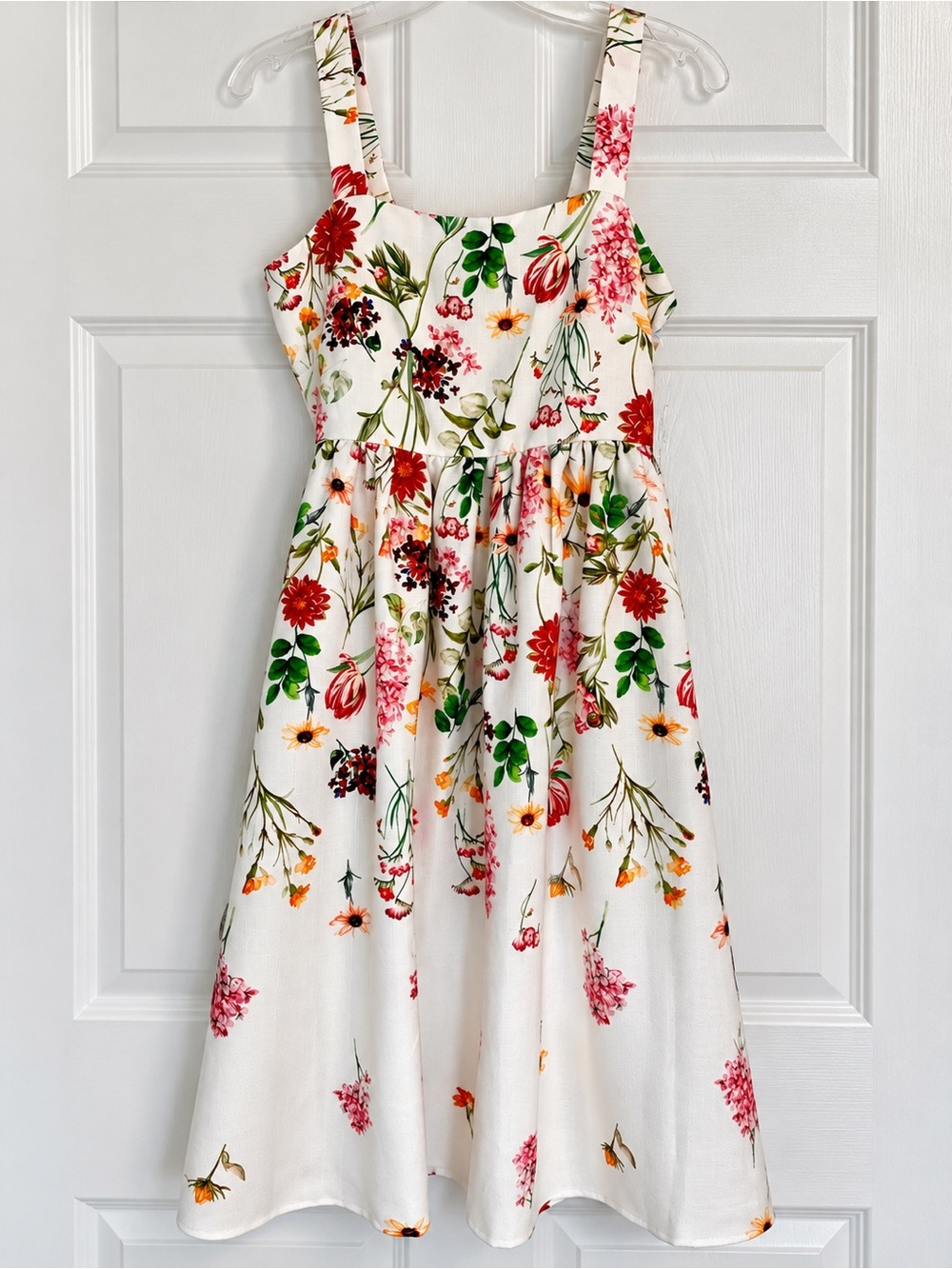 Eliza J White Floral Sundress with Red, Pink & Green Print
